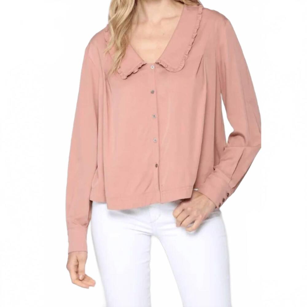 NEW FATE long sleeve collared blouse in peach